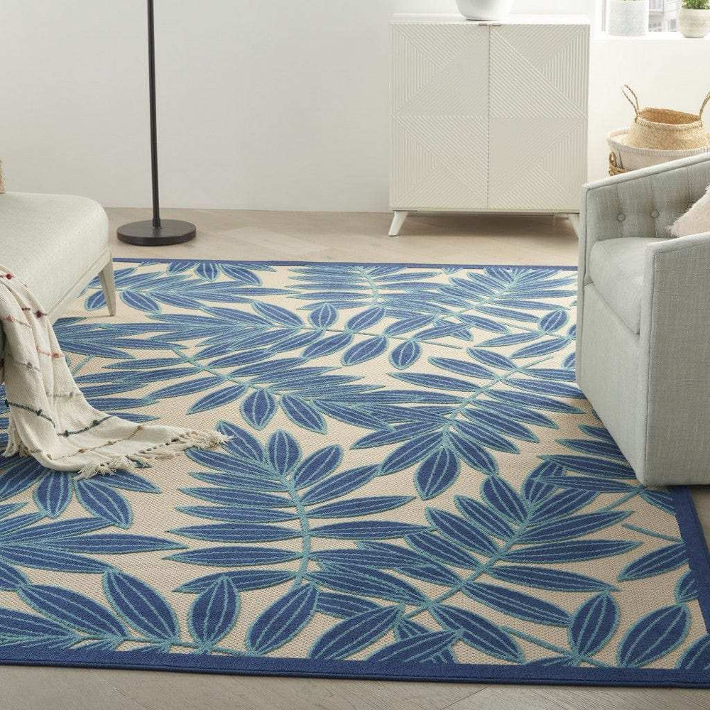7' X 10' Blue And Ivory Floral Stain Resistant Indoor Outdoor Area Rug - Homeroots - Flyclothing LLC