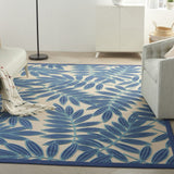 7' X 10' Blue And Ivory Floral Stain Resistant Indoor Outdoor Area Rug - Homeroots