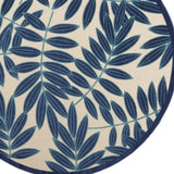 8' Round Blue And Ivory Round Floral Stain Resistant Indoor Outdoor Area Rug - Homeroots