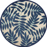 8' Round Blue And Ivory Round Floral Stain Resistant Indoor Outdoor Area Rug - Homeroots