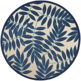 8' Round Blue And Ivory Round Floral Stain Resistant Indoor Outdoor Area Rug - Homeroots