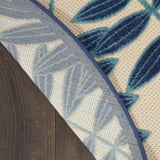 8' Round Blue And Ivory Round Floral Stain Resistant Indoor Outdoor Area Rug - Homeroots