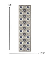 2' X 12' Gray and Blue Indoor Outdoor Runner Rug - Homeroots - Flyclothing LLC