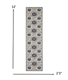 2' X 12' Gray and Blue Indoor Outdoor Runner Rug - Homeroots