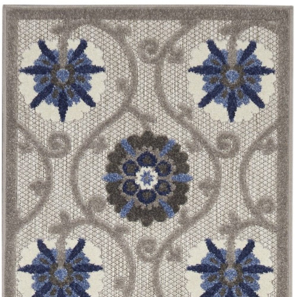 2' X 12' Gray and Blue Indoor Outdoor Runner Rug - Homeroots