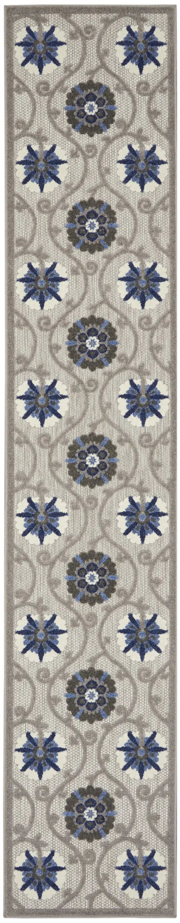 2' X 12' Gray and Blue Indoor Outdoor Runner Rug - Homeroots - Flyclothing LLC