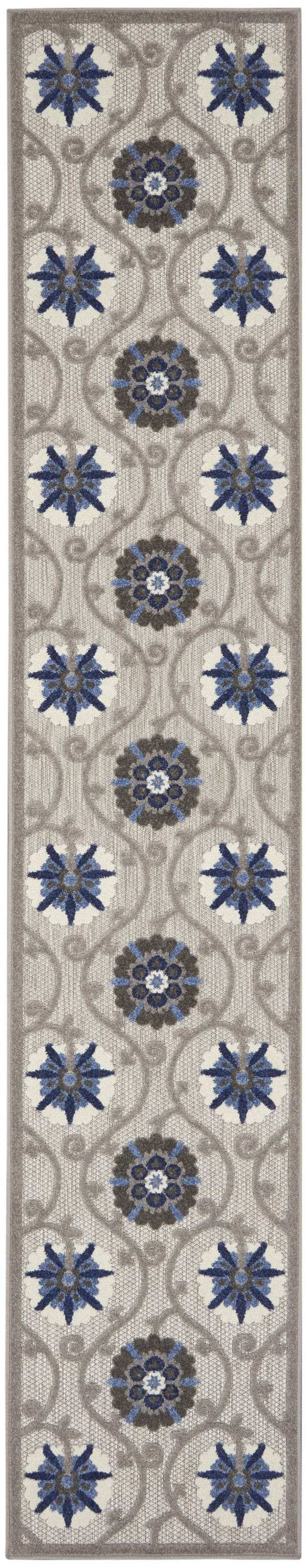 2' X 12' Gray and Blue Indoor Outdoor Runner Rug - Homeroots - Flyclothing LLC