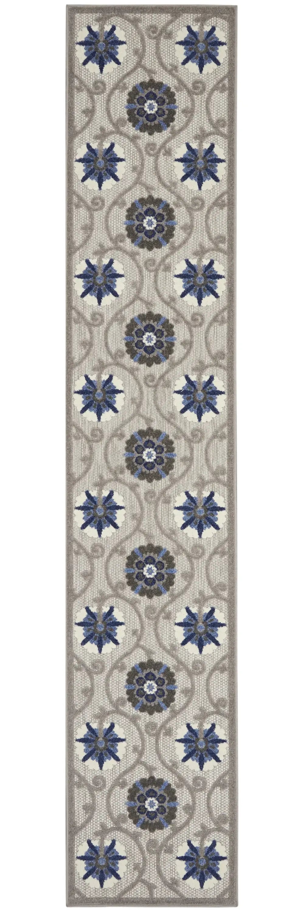 2' X 12' Gray and Blue Indoor Outdoor Runner Rug - Homeroots - Flyclothing LLC