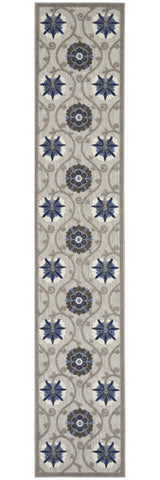 2' X 12' Gray and Blue Indoor Outdoor Runner Rug - Homeroots - Flyclothing LLC
