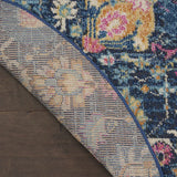 5' Navy Blue Round Floral Power Loom Area Rug - Homeroots - Flyclothing LLC