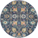 5' Navy Blue Round Floral Power Loom Area Rug - Homeroots