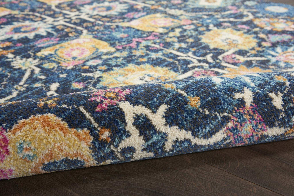 7' X 10' Navy Blue Floral Power Loom Area Rug - Homeroots - Flyclothing LLC