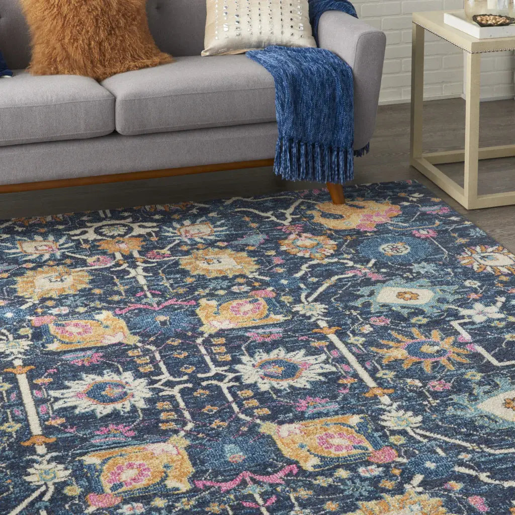 7' X 10' Navy Blue Floral Power Loom Area Rug - Homeroots - Flyclothing LLC