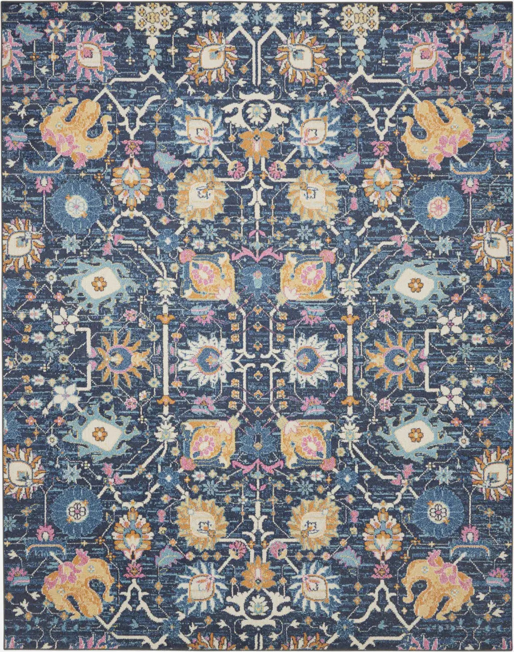 8' X 10' Navy Blue Floral Power Loom Area Rug - Homeroots - Flyclothing LLC