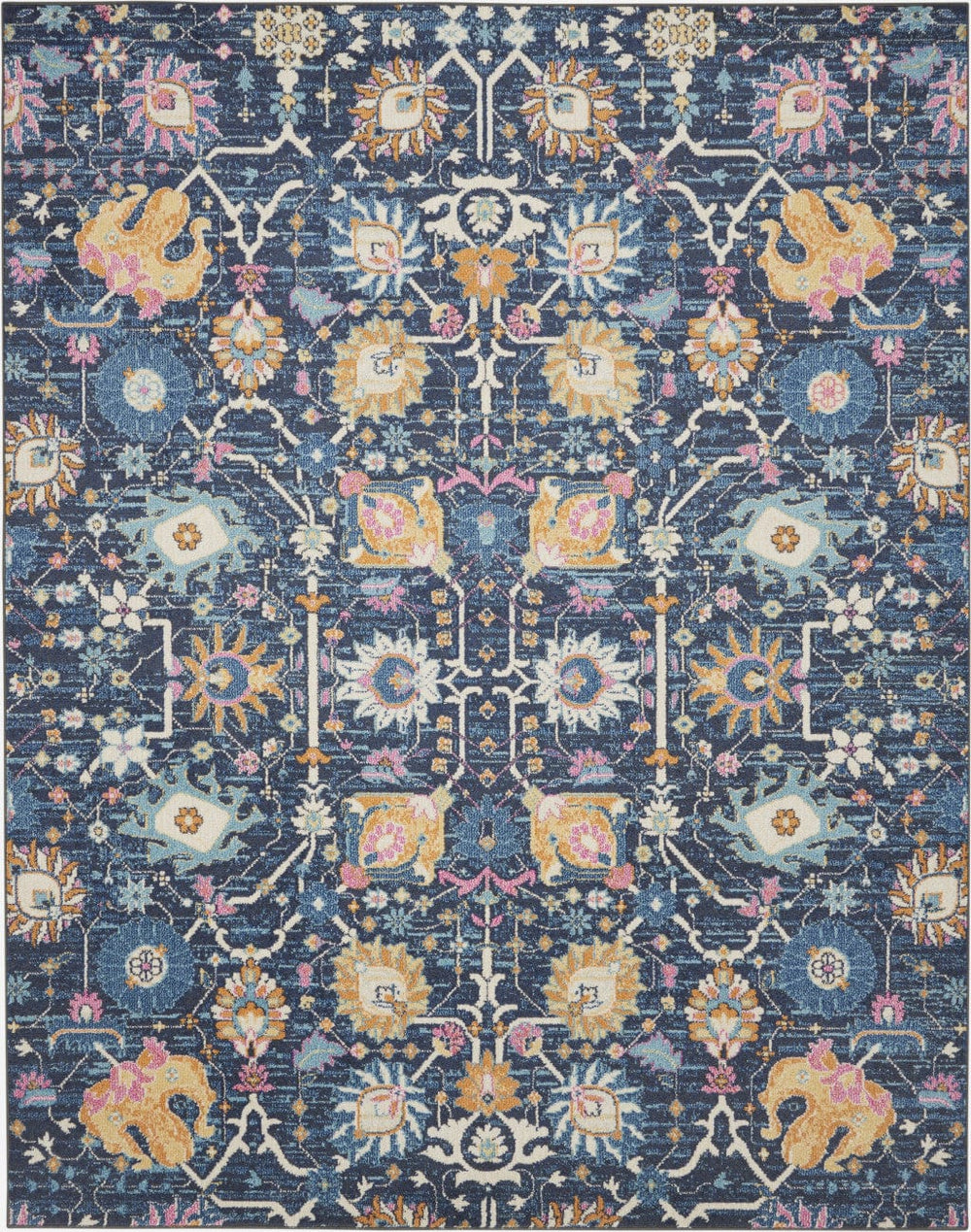 8' X 10' Navy Blue Floral Power Loom Area Rug - Homeroots
