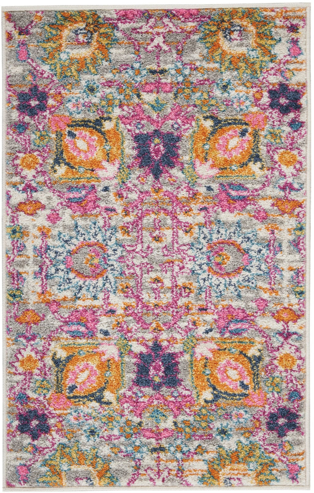 2' X 3' Silver Floral Power Loom Area Rug - Homeroots