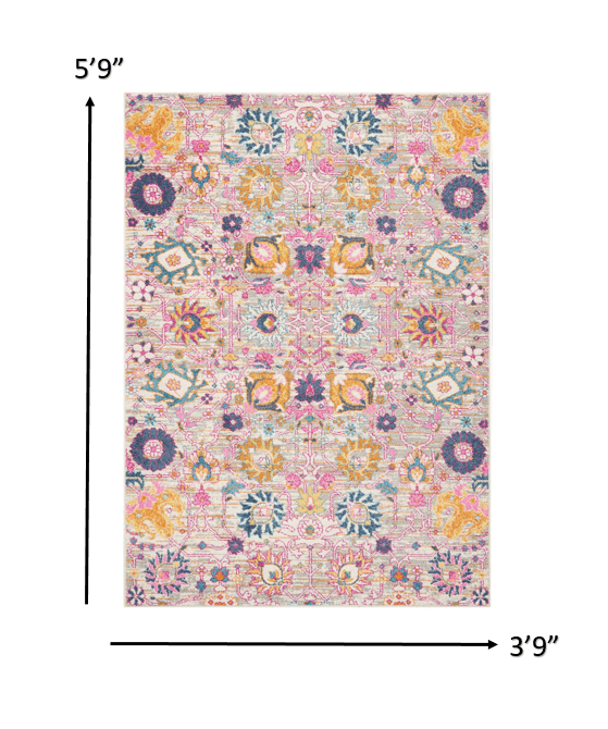 4' X 6' Silver Floral Power Loom Area Rug - Homeroots