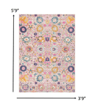 4' X 6' Silver Floral Power Loom Area Rug - Homeroots