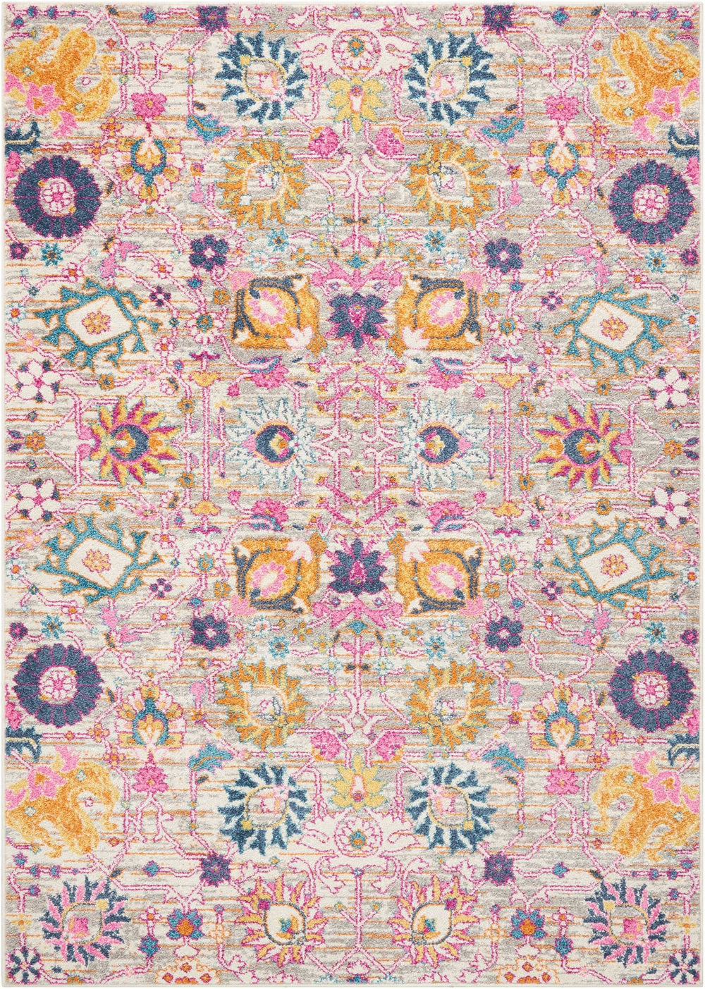 7' X 10' Silver Floral Power Loom Area Rug - Homeroots