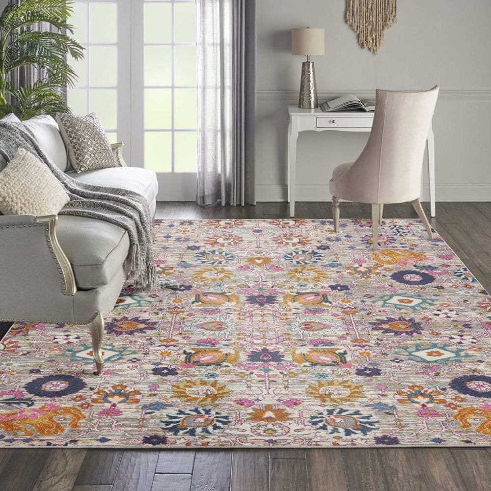 8' X 10' Silver Floral Power Loom Area Rug - Homeroots - Flyclothing LLC