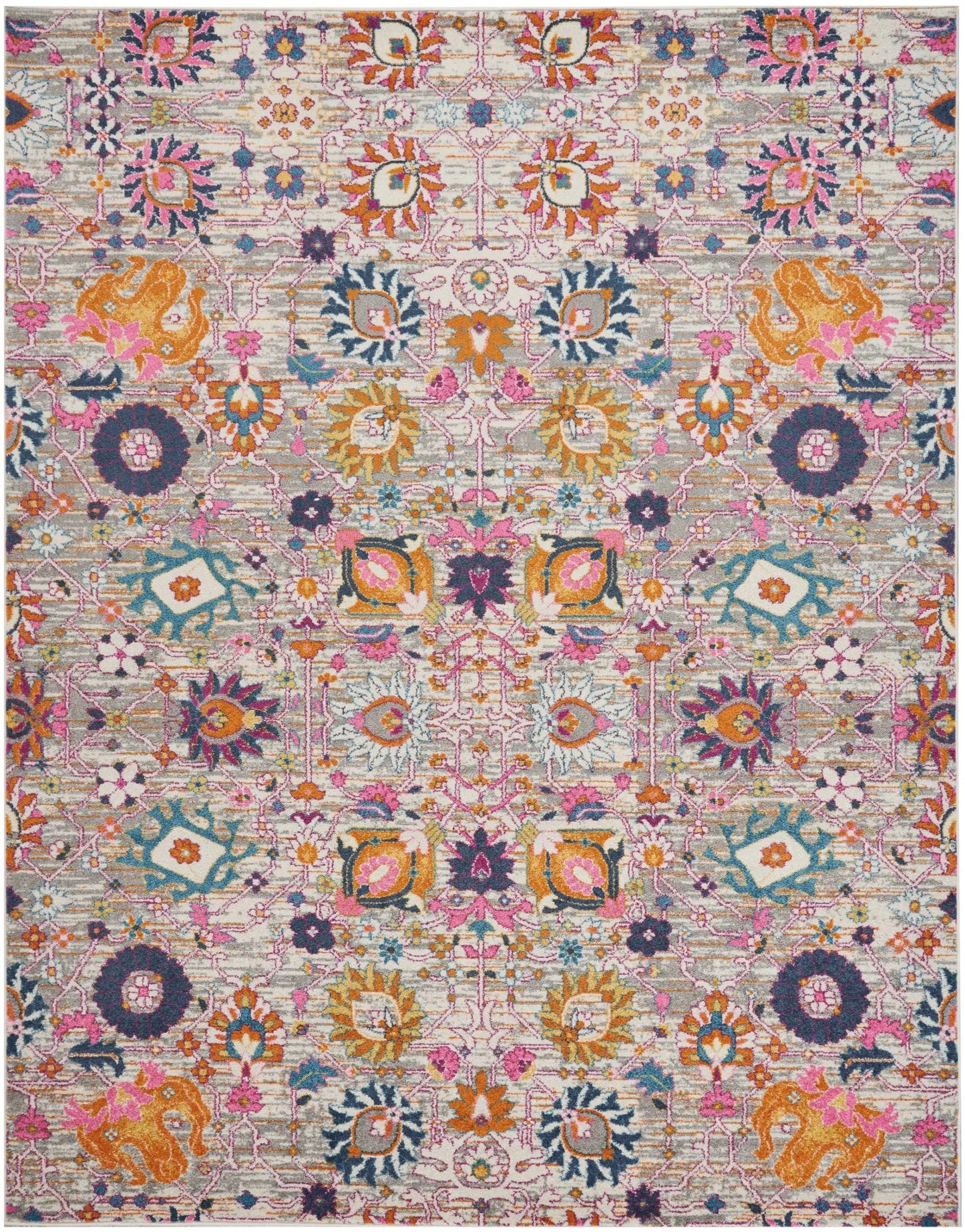 8' X 10' Silver Floral Power Loom Area Rug - Homeroots - Flyclothing LLC