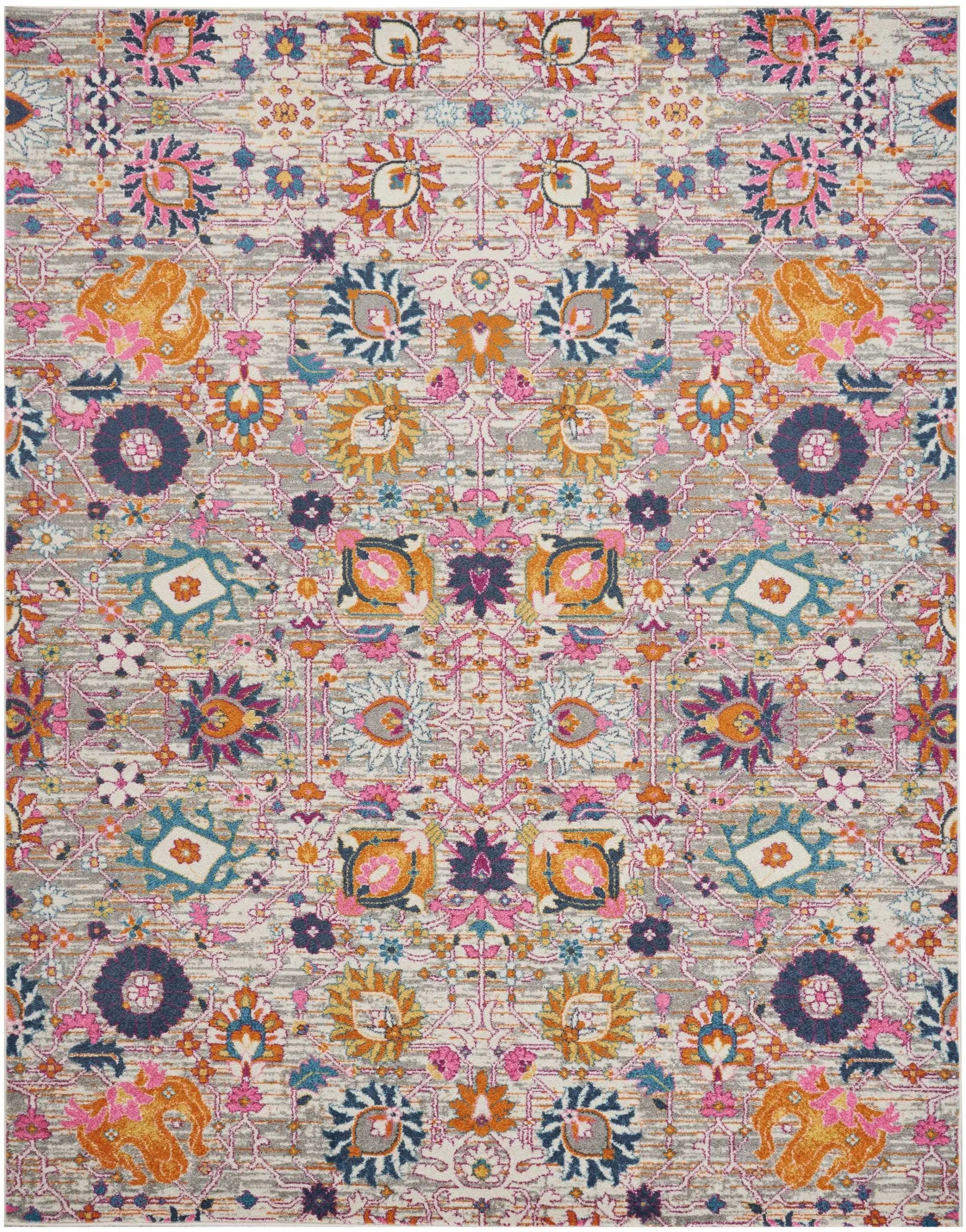 8' X 10' Silver Floral Power Loom Area Rug - Homeroots - Flyclothing LLC
