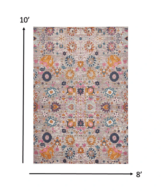 8' X 10' Silver Floral Power Loom Area Rug - Homeroots - Flyclothing LLC