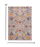 8' X 10' Silver Floral Power Loom Area Rug - Homeroots