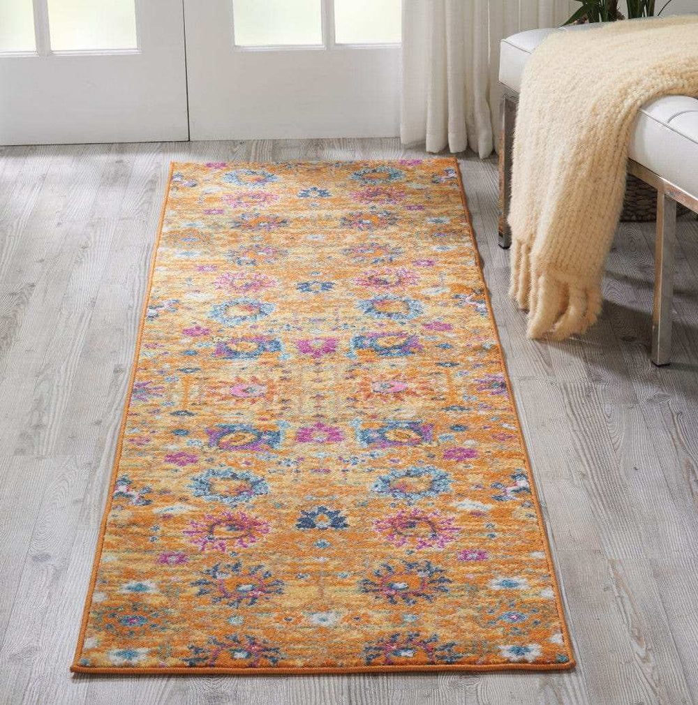 8' Sunset Floral Power Loom Runner Rug - Homeroots - Flyclothing LLC