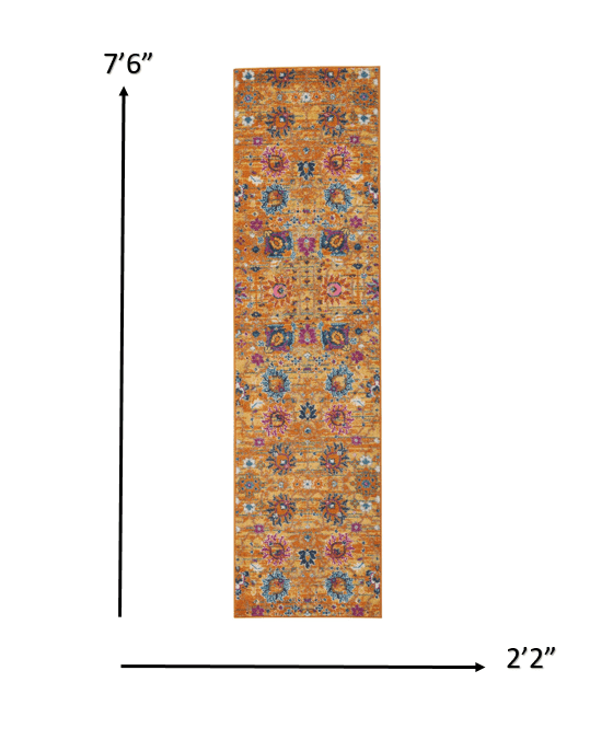8' Sunset Floral Power Loom Runner Rug - Homeroots