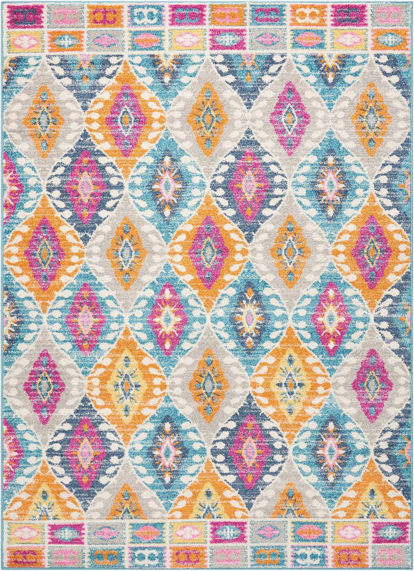 4' X 6' Blue And Pink Ogee Power Loom Area Rug - Homeroots - Flyclothing LLC