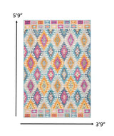 4' X 6' Blue And Pink Ogee Power Loom Area Rug - Homeroots - Flyclothing LLC