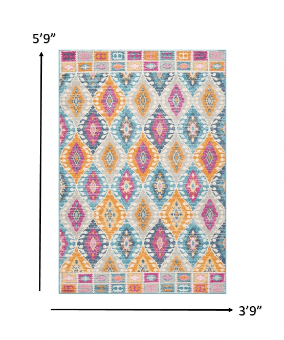 4' X 6' Blue And Pink Ogee Power Loom Area Rug - Homeroots - Flyclothing LLC