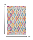 4' X 6' Blue And Pink Ogee Power Loom Area Rug - Homeroots