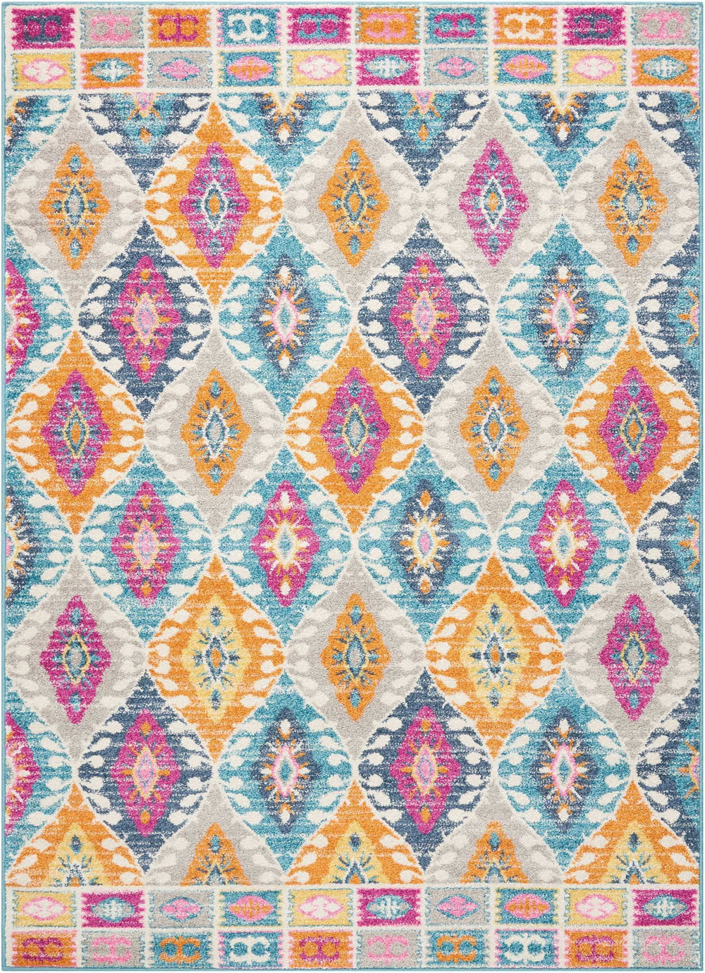 5' X 7' Blue And Pink Ogee Power Loom Area Rug - Homeroots - Flyclothing LLC