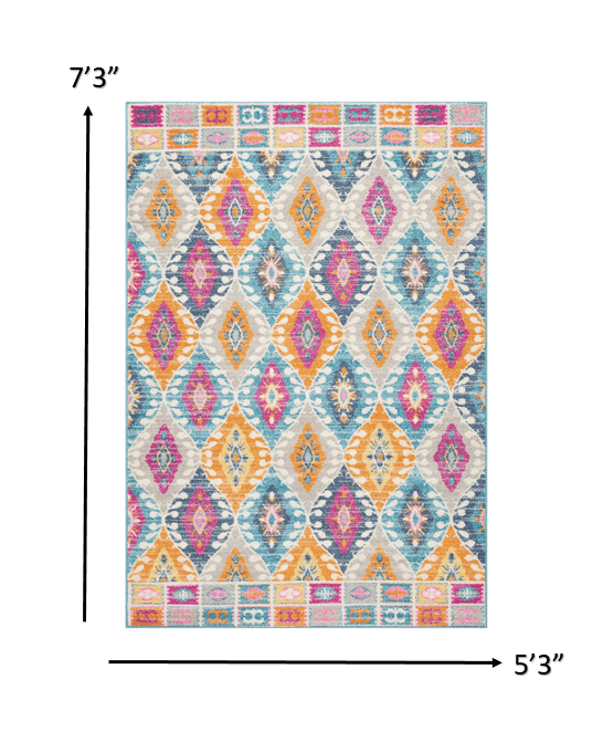 5' X 7' Blue And Pink Ogee Power Loom Area Rug - Homeroots - Flyclothing LLC
