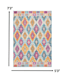 5' X 7' Blue And Pink Ogee Power Loom Area Rug - Homeroots