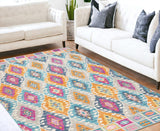 5' X 7' Blue And Pink Ogee Power Loom Area Rug - Homeroots