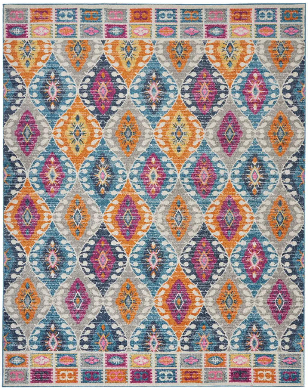 8' X 10' Blue And Pink Ogee Power Loom Area Rug - Homeroots - Flyclothing LLC