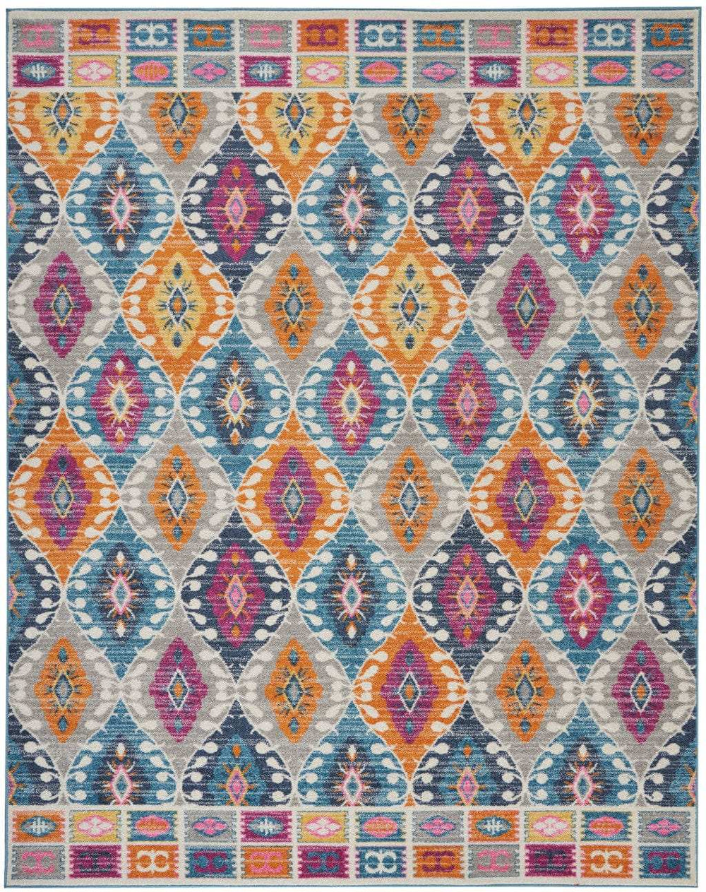 8' X 10' Blue And Pink Ogee Power Loom Area Rug - Homeroots - Flyclothing LLC
