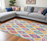 8' X 10' Blue And Pink Ogee Power Loom Area Rug - Homeroots - Flyclothing LLC