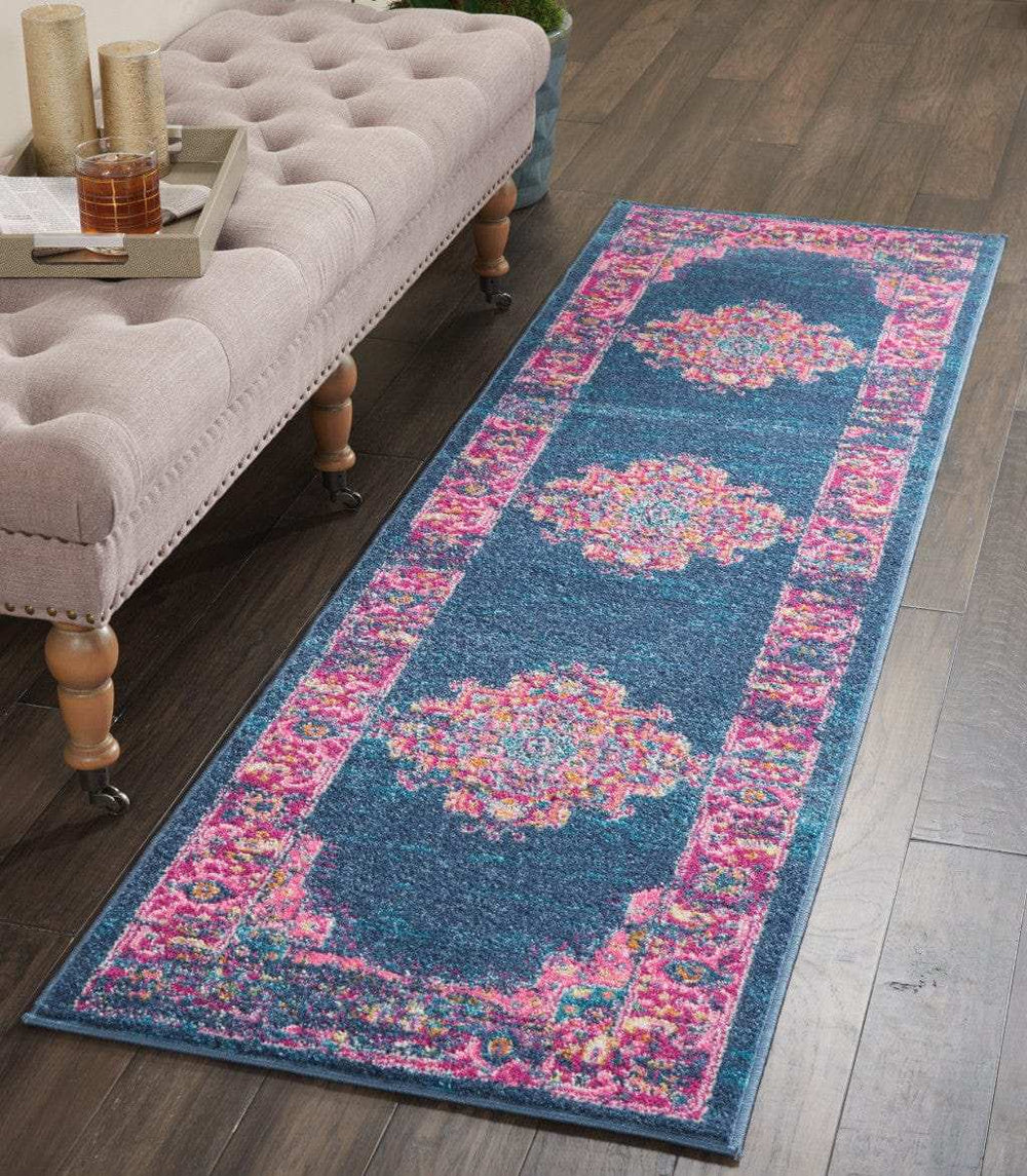8' Blue Power Loom Runner Rug - Homeroots - Flyclothing LLC