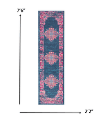8' Blue Power Loom Runner Rug - Homeroots