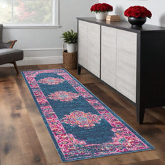 8' Blue Power Loom Runner Rug - Homeroots