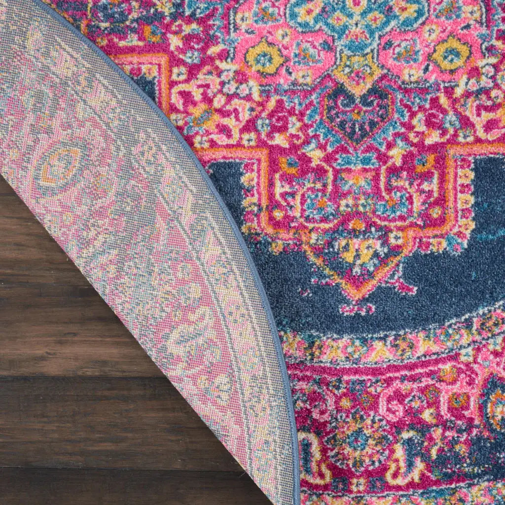 4' Blue Round Power Loom Area Rug - Homeroots - Flyclothing LLC