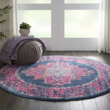 4' Blue Round Power Loom Area Rug - Homeroots - Flyclothing LLC