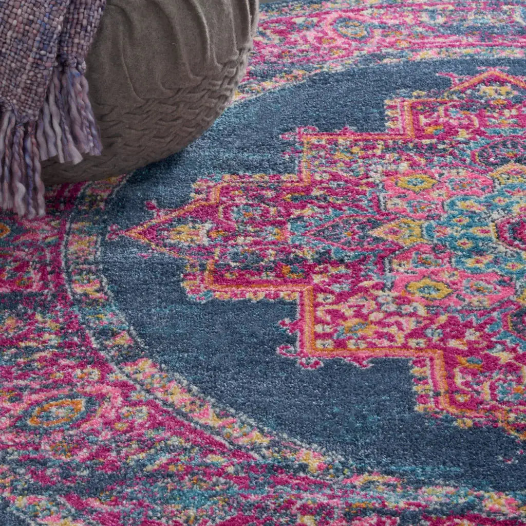 4' Blue Round Power Loom Area Rug - Homeroots - Flyclothing LLC