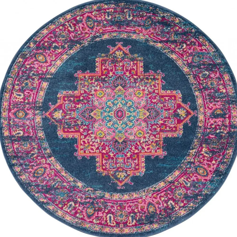 4' Blue Round Power Loom Area Rug - Homeroots - Flyclothing LLC