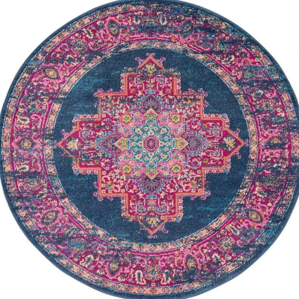 4' Blue Round Power Loom Area Rug - Homeroots - Flyclothing LLC