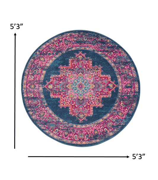 5' Blue Round Power Loom Area Rug - Homeroots - Flyclothing LLC